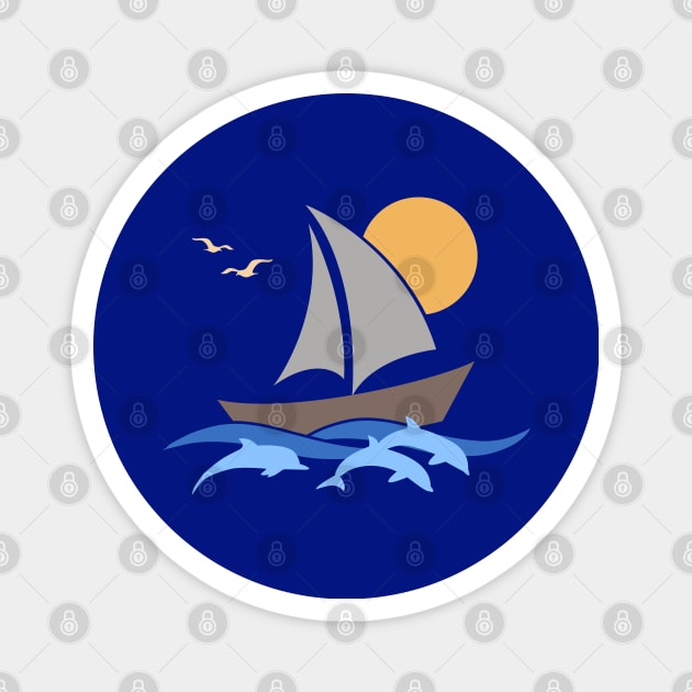 Sailboat Scene with Dolphins Magnet by TeaTimeTs